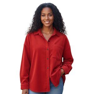 LOFT Red Light Long Sleeve Button Down Collared Shirt-Size XL-Left Front Pocket